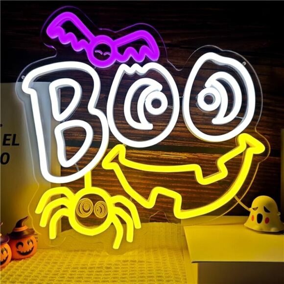 Halloween Neon Signs Ghost Bat Decorations LED Light Festive Holiday Gift NEW - Picture 1 of 6